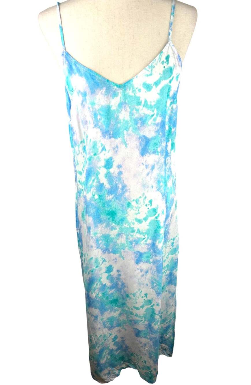 NEW NWT Style & Co Maxi Slip Dress Blue Aqua White Tie Dye Dress Size S